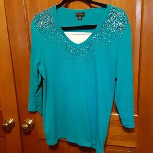 Trilllogy by Morning Sun Teal Embellished Tunic